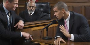 A lawyer questioning a suspect